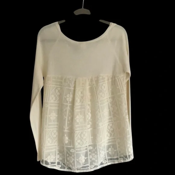 Anthropologie Little Yellow Bird Avery White Lace Longsleeve Top Sweater Med. - Picture 4 of 12